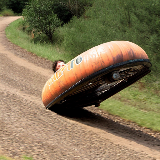 Giant peach rolling down hill 