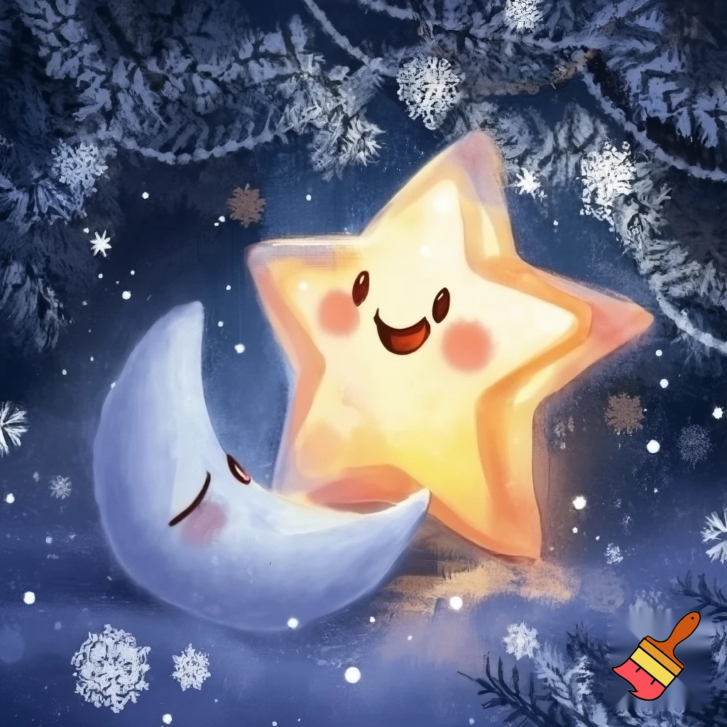Star and the moon christmas cartoon