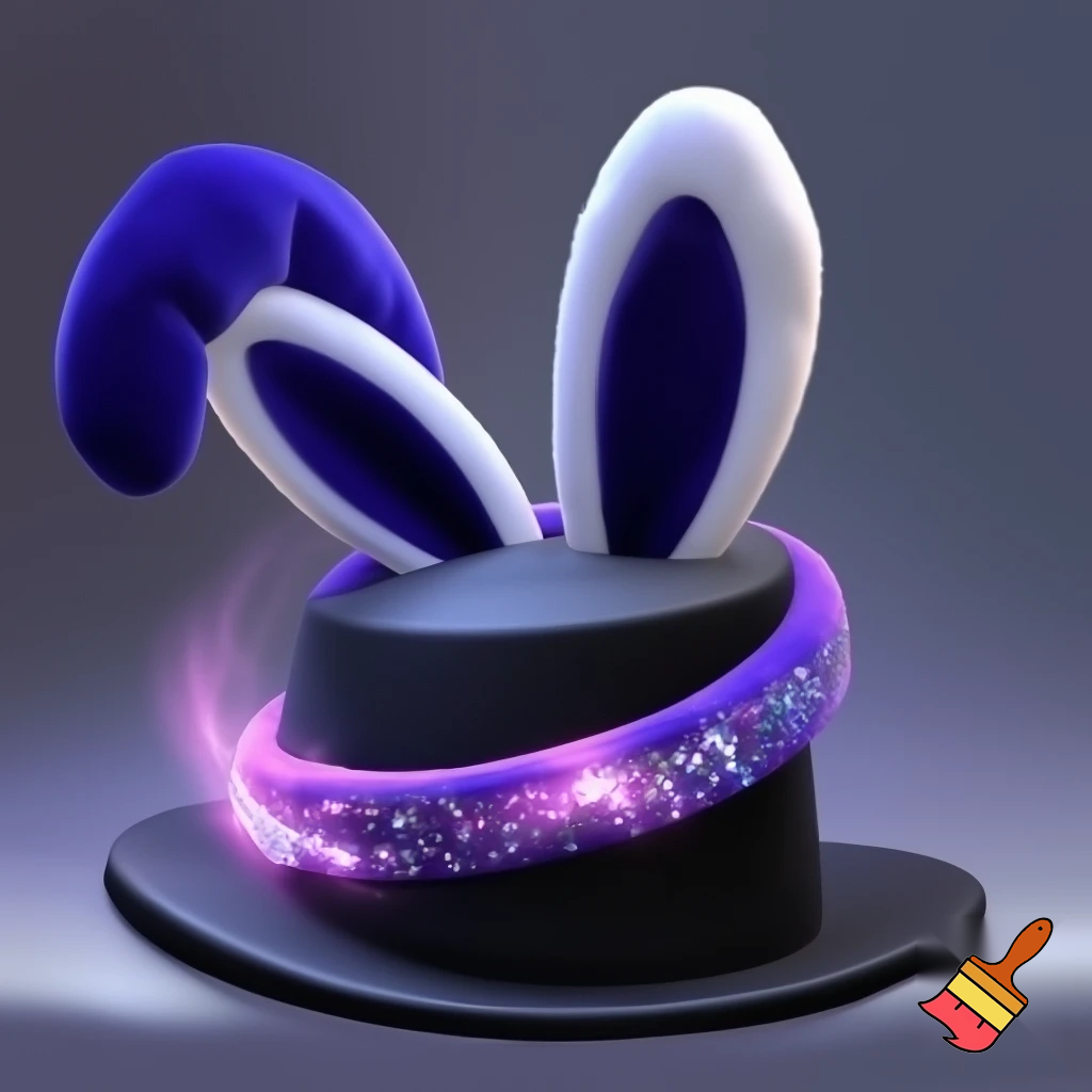 Black top hat with bunny ears velvet white and purple purple and white headband fabric and velvet glitter, purple and pink