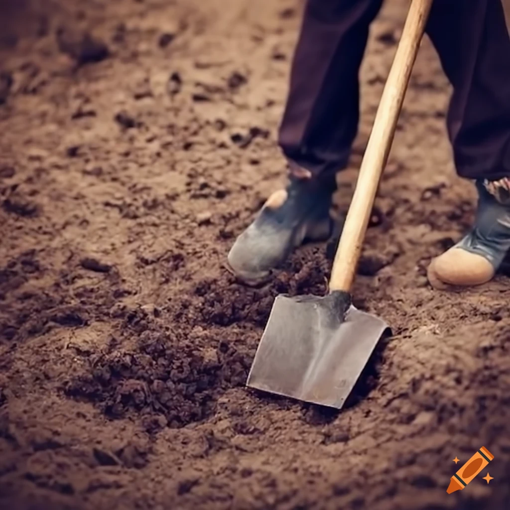 A young man digging the ground with a shovel