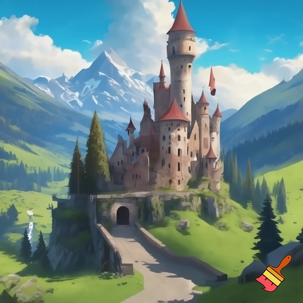 un castello da fiaba in un paesaggio alpino
