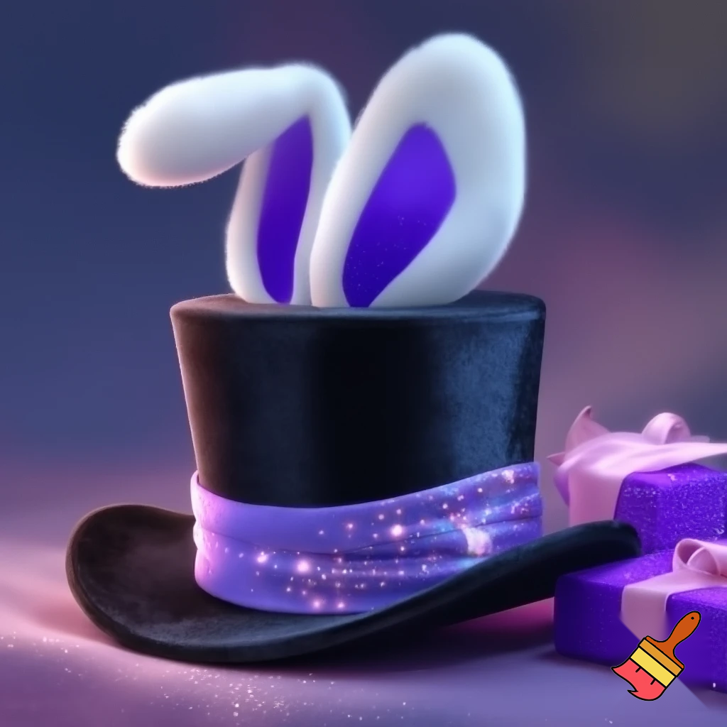Black top hat with bunny ears velvet white and purple purple and white headband fabric and velvet glitter, purple and pink special present