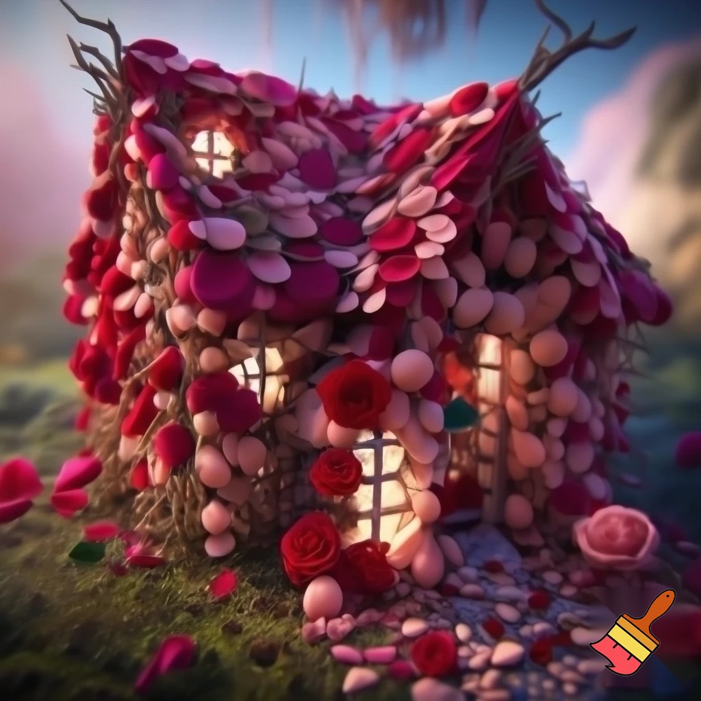 A picture of a house made out of roses
