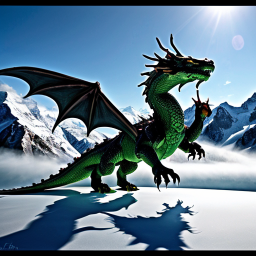 “Dragon made of ice flying over mountains” 
