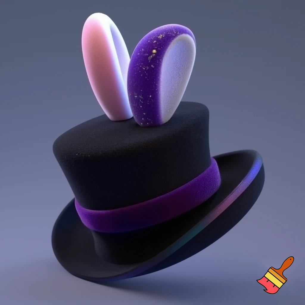 Black top hat with bunny ears velvet white and purple purple and white headband fabric and velvet glitter, purple and pink special present true special and delicate velvet pink and purple
