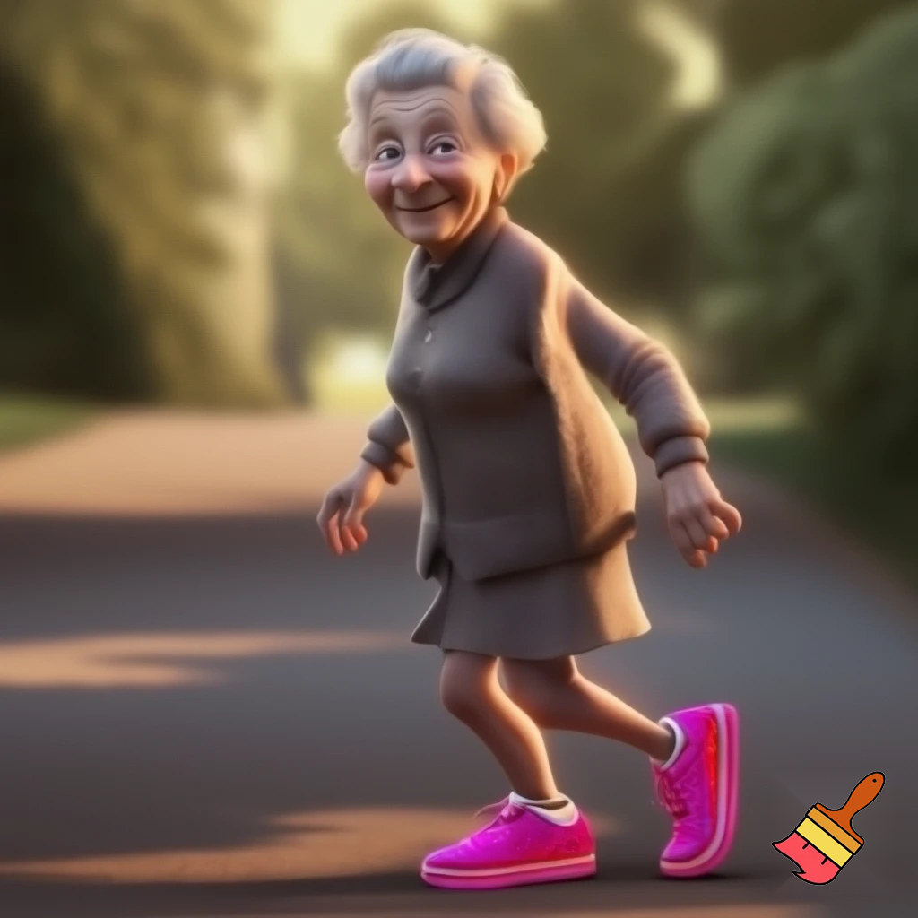 Draw an old lady with pink sneakers 