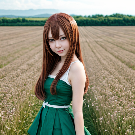 Anime girl in green field