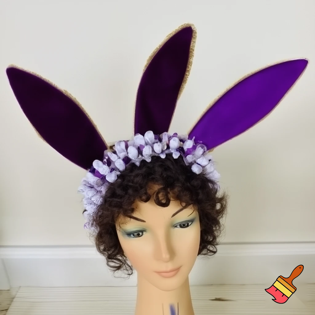 Easter bunny top hat headband, purple white with gold glitter fabric and velvet velvet gold special gold and delicate velvet and delicate and precious glitter, purple and white
