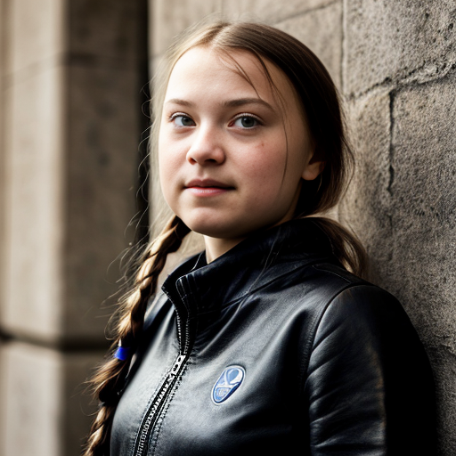Greta Thunberg in leather dressfull body