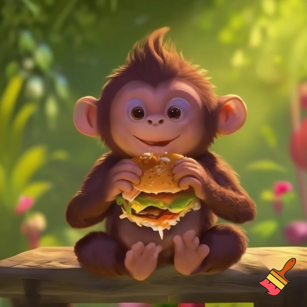 monkey whos fat eating burger