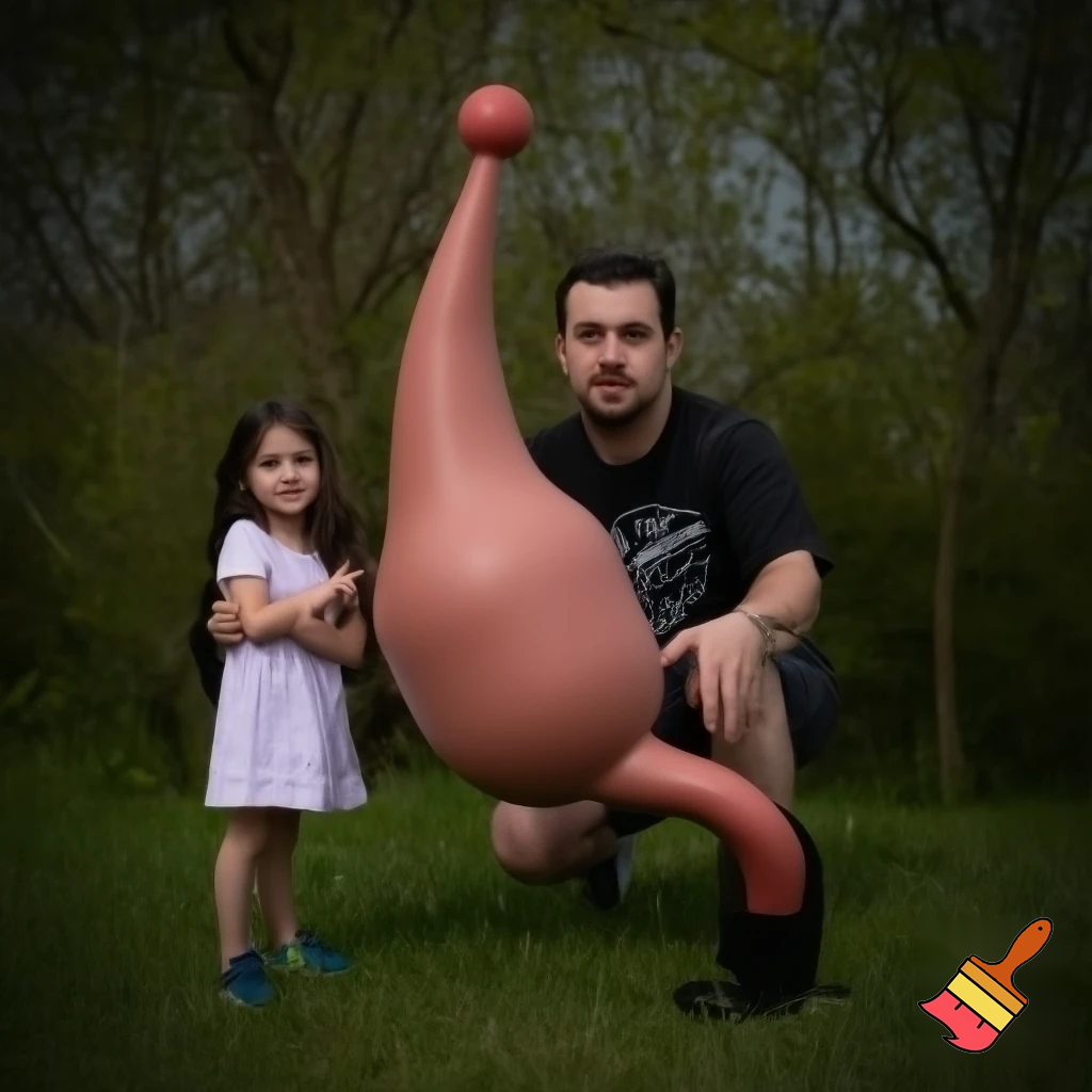 A man with GIGANTIC balls and very realistic penis with spit all over it, girl kneeling next to him moaning