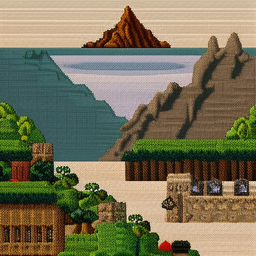 Devonian era landscapes in pixelart style 