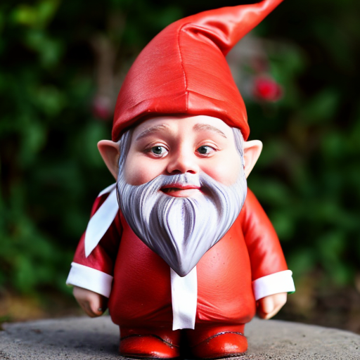 gnome with red hair and white eyes in a red outfit
