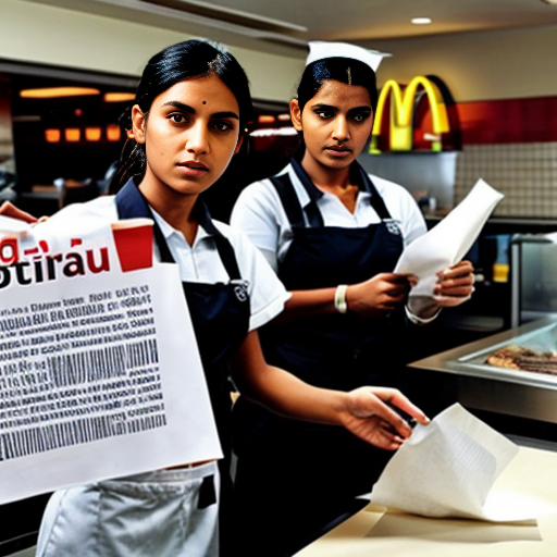 make mcdonalds worker stand wiith paper 'dzimumakts' with empty  lines bellow and in india
