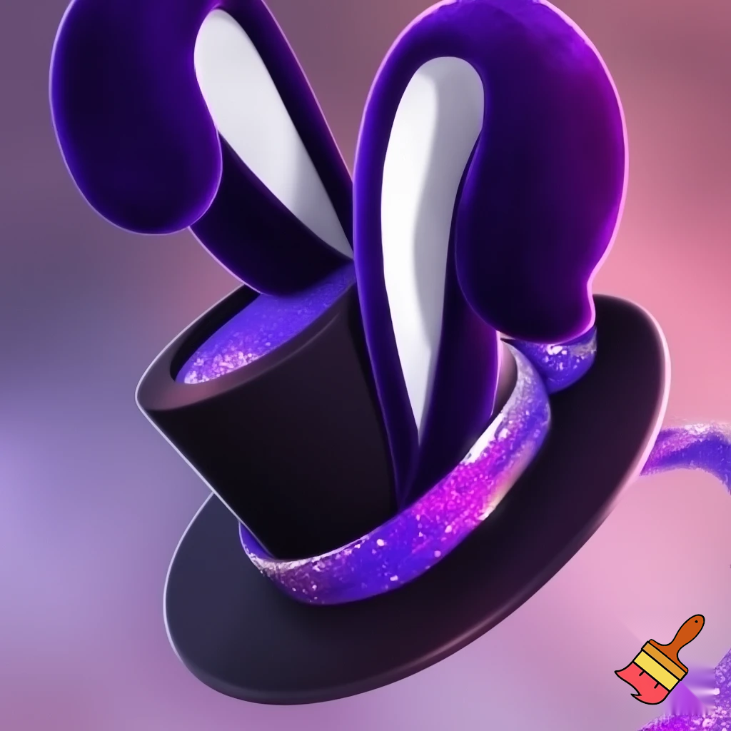 Black top hat with bunny ears velvet white and purple purple and white headband fabric and velvet glitter, purple and pink