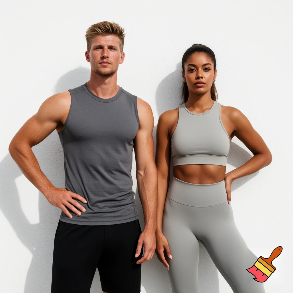 Goretzka showing body and Vanessa showing body at the standing on the white wall 