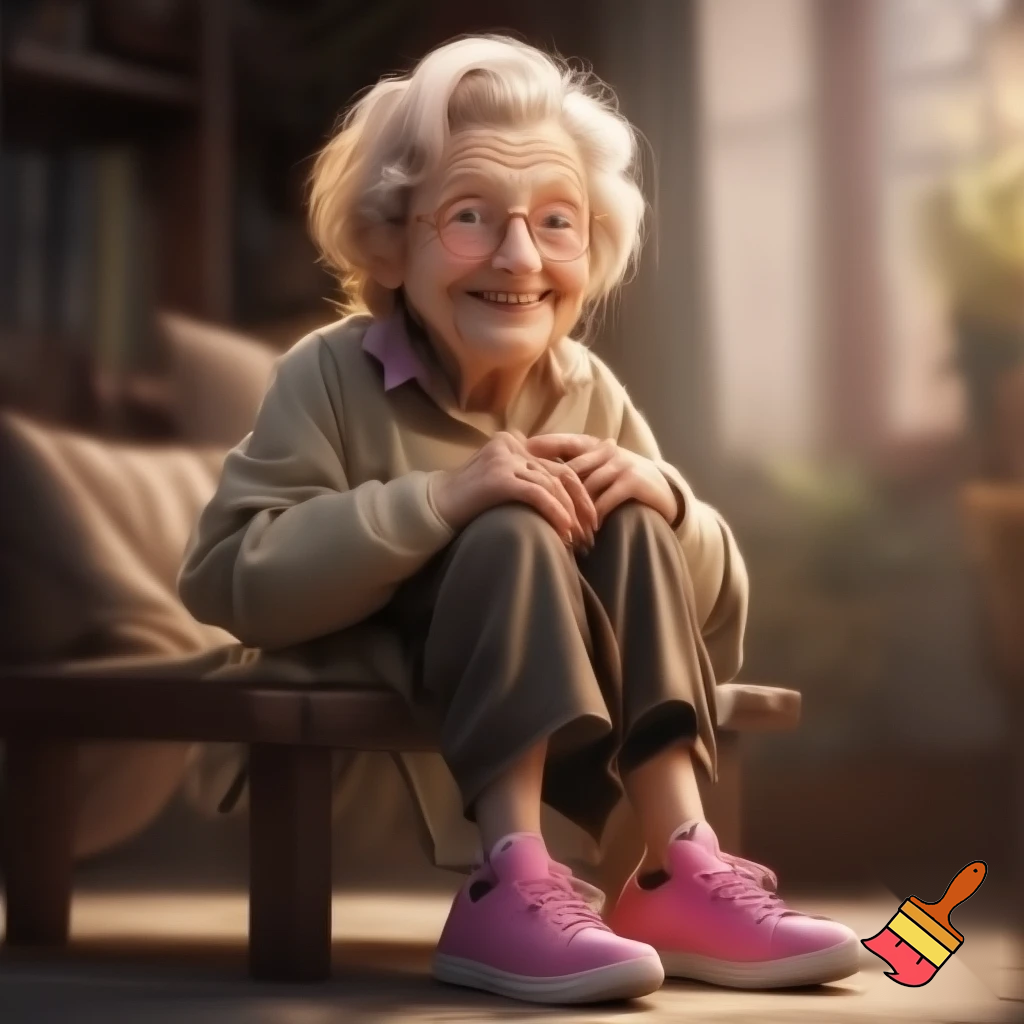 Draw an old lady with pink sneakers 