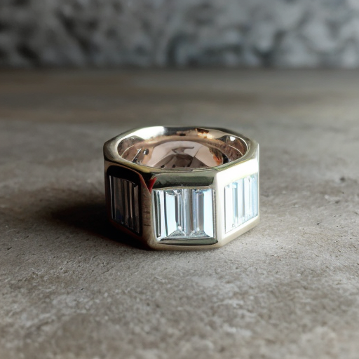 a ring with a large rectangular baguette-cut stone