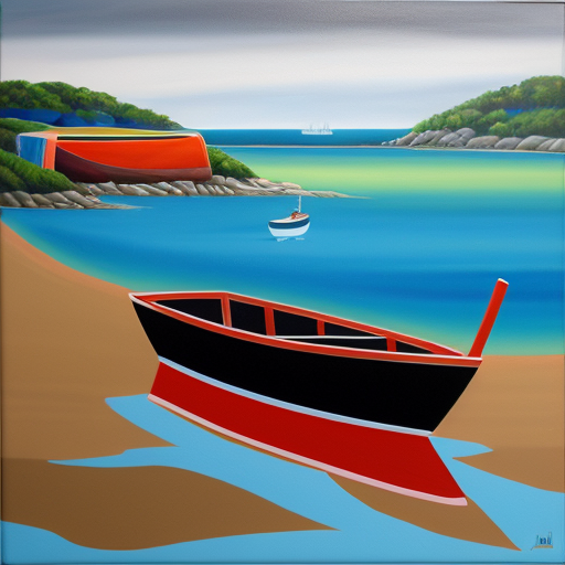 postmodern acrylic painting sea and boats 