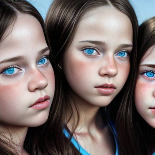 generate 16 year old triplets girls with black hair and blue eyes