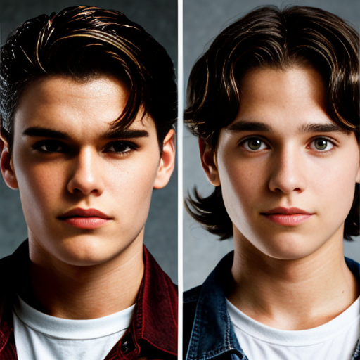  individual head shots of  the different main characters from the book the outsiders.
