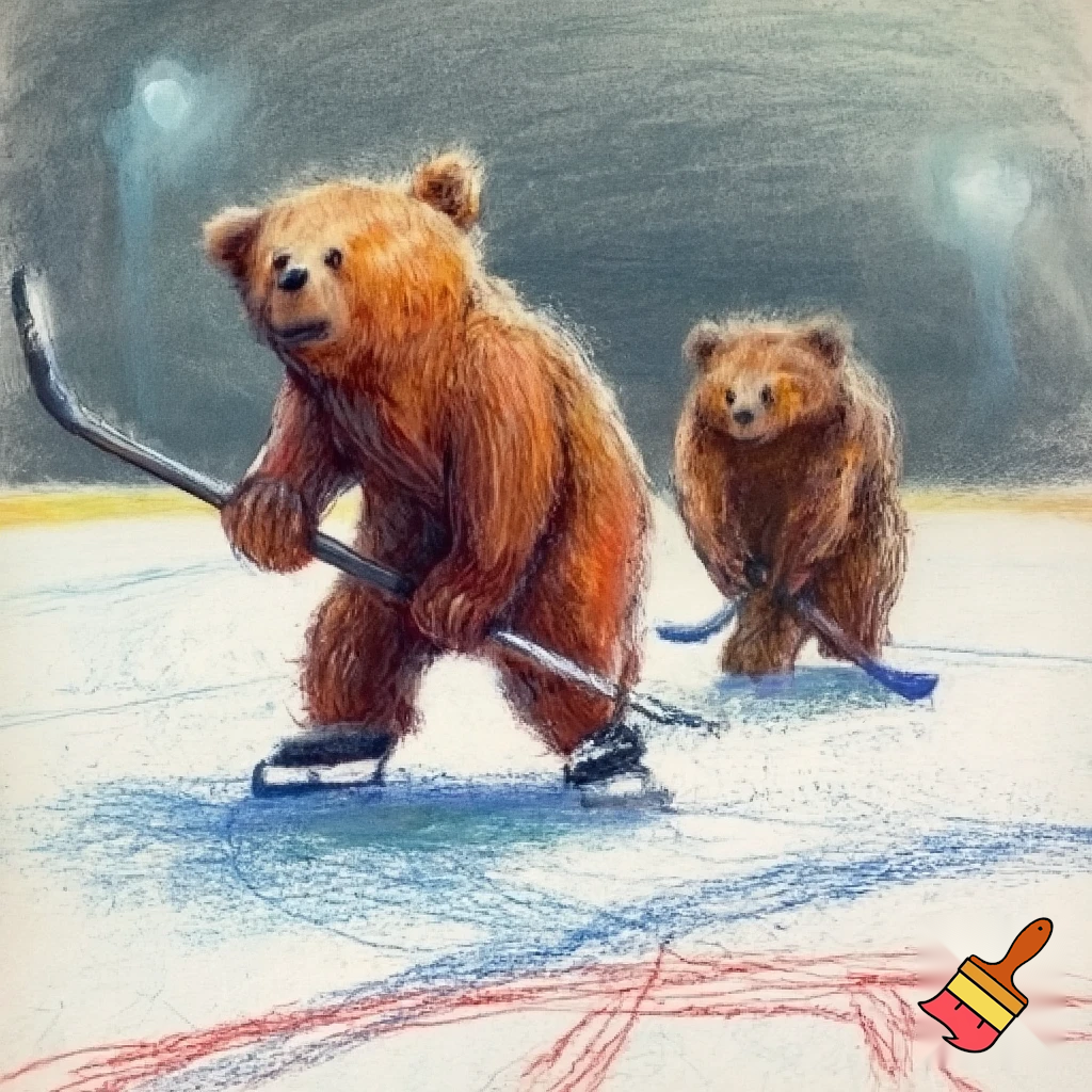 brown bears hockey players crayon drawing style