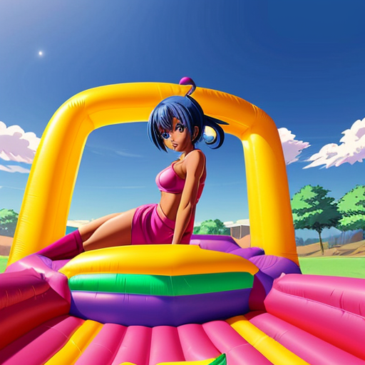 african American girl on a deflating bouncy castle