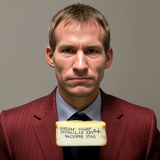 Strong rat, cheese in hand, mug shot evil with suit