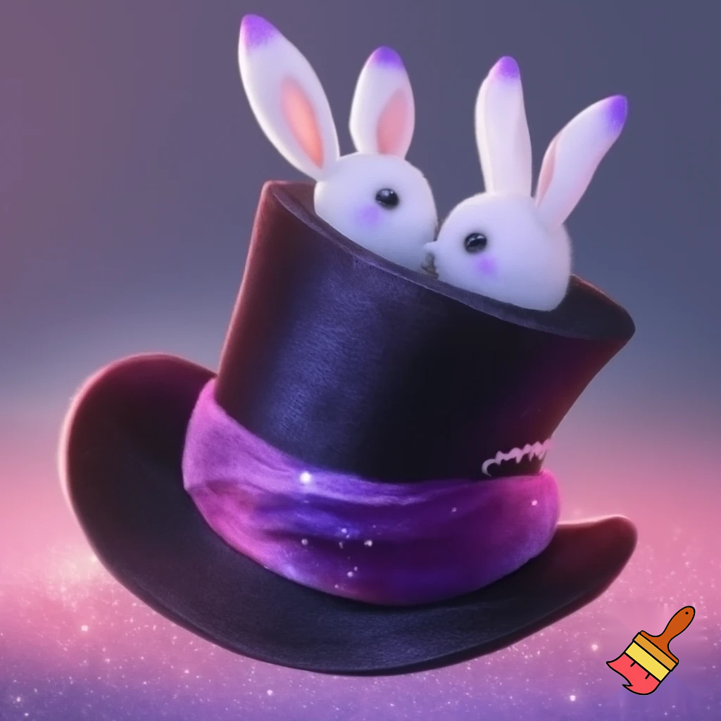 Black top hat with bunny ears velvet white and purple purple and white headband fabric and velvet glitter, purple and pink special present true special and delicate velvet pink and purple