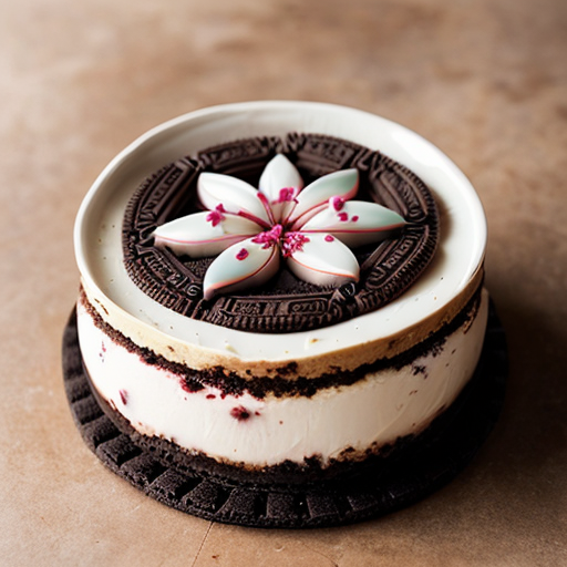 create a light brown oreo with cherry blossom Cheesecake filling