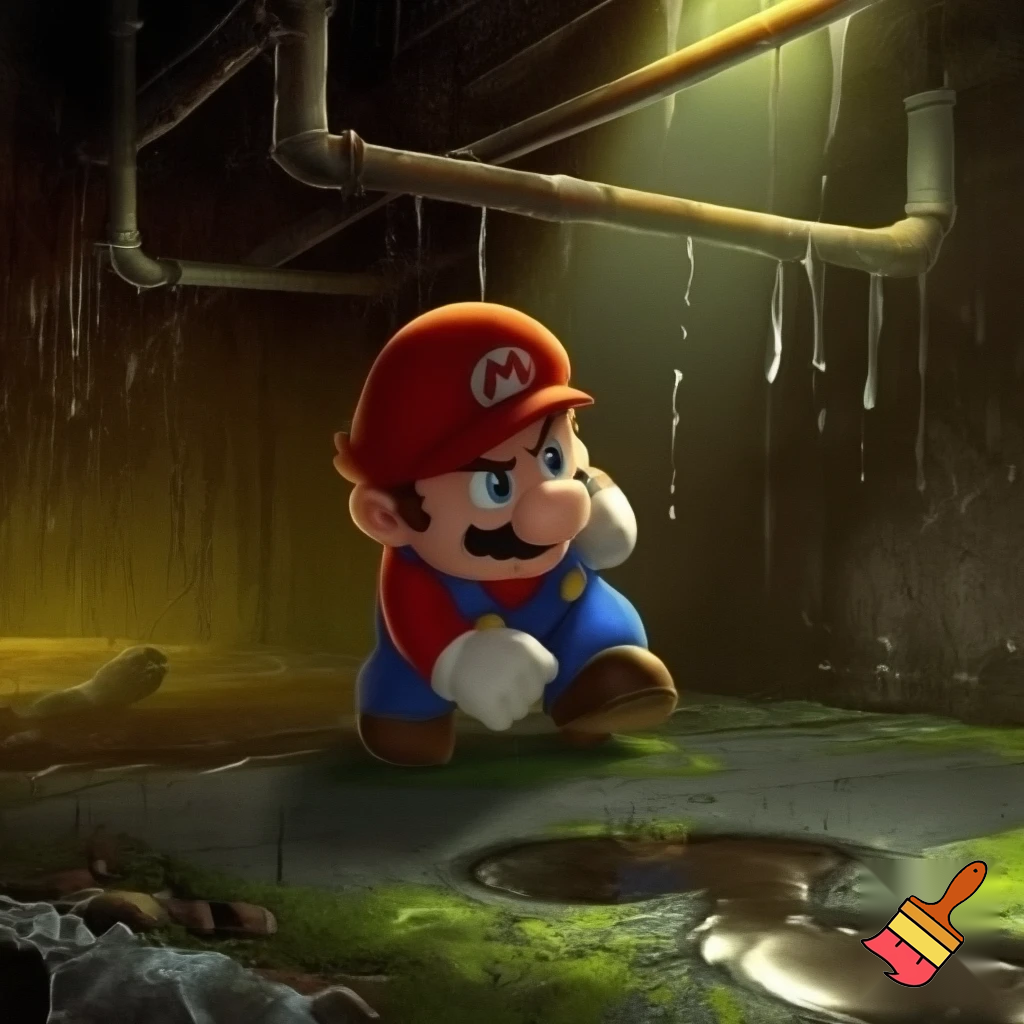 Mario in the sewers looking for gear