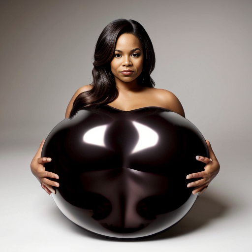 Actress Nia Long a long hair naked as a spherical shape inflated like a balloon, a gigantic rounded oval ballooned chocolate ball n body overinflated Her facial expression is neutral, almost impassive. Her body is exaggeratedly rounded, forming a sphere, with no visible definition of limbs. 