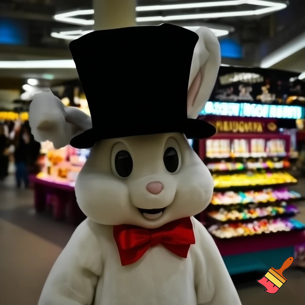 Easter bunny mascot top hat at the shopping centre mascot costume Darrell Lea magic room