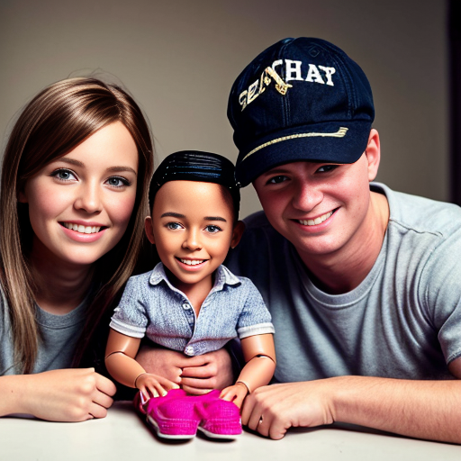 make a family photo of 3 with a 3 year old barbie and a 15 year old ken with there dad