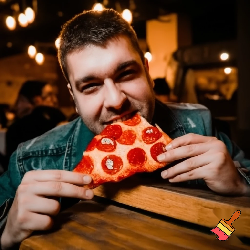 man eating pizza