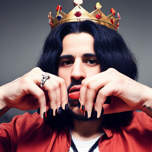 make gangsta king charles with reLLY LONG RED NAILS
