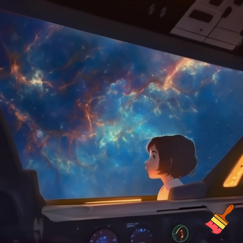 Interior cockpit view looking out at deep-space nebulae — colorful gaseous formations flowing like neural patterns, protagonist sitting contemplative, HUD overlays unobtrusive, emotional and quiet, soft warm highlights on face, ultra-detailed starfield.

Settings / Steps:

Aspect ratio 21:9 (cinematic).

Depth: foreground cockpit instruments, mid protagonist, background nebula.

Mood: contemplative, minimal action.


Negative prompt: text overlays, low detail, garish colors, watermark

Variations: external shot of ship drifting past nebula, portrait of protagonist in helmet.
