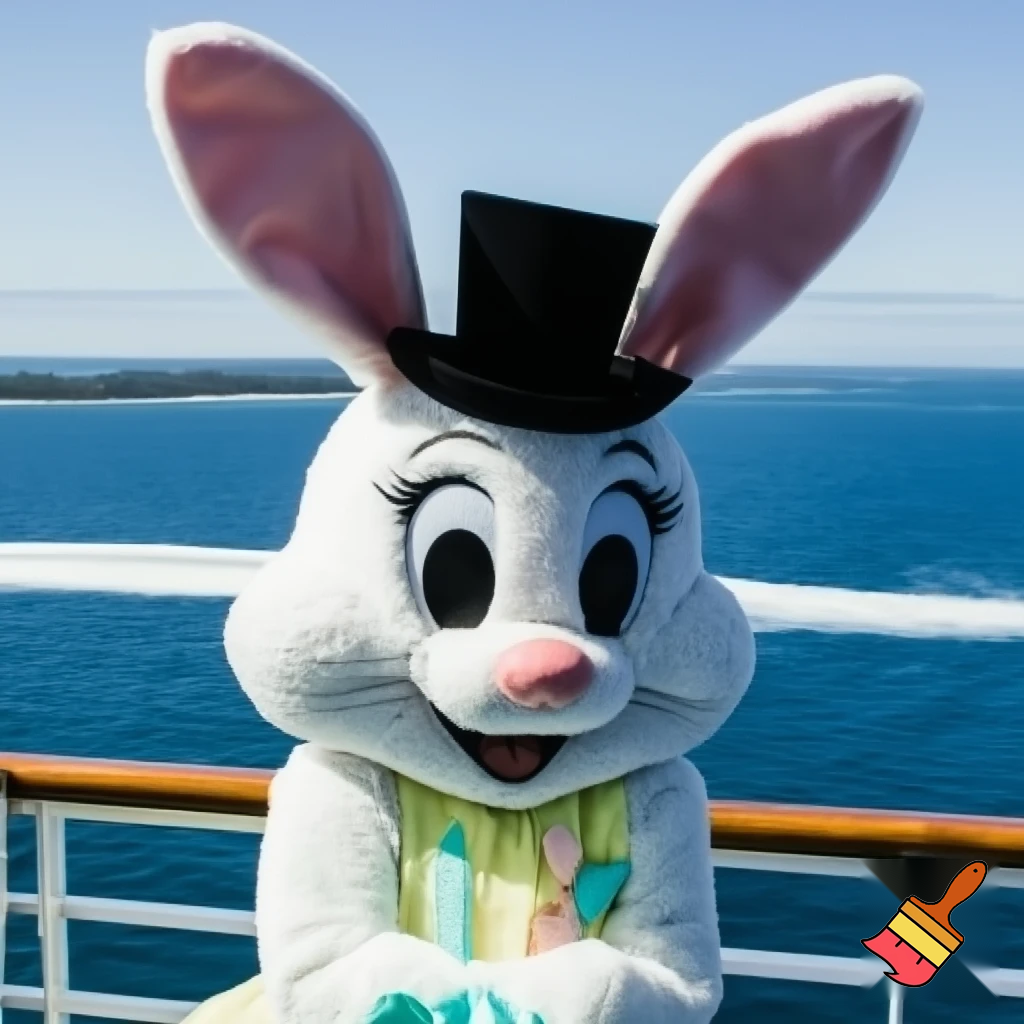 Easter bunny mascot Disneyland costume with the top hat Australia Disney cruise ship