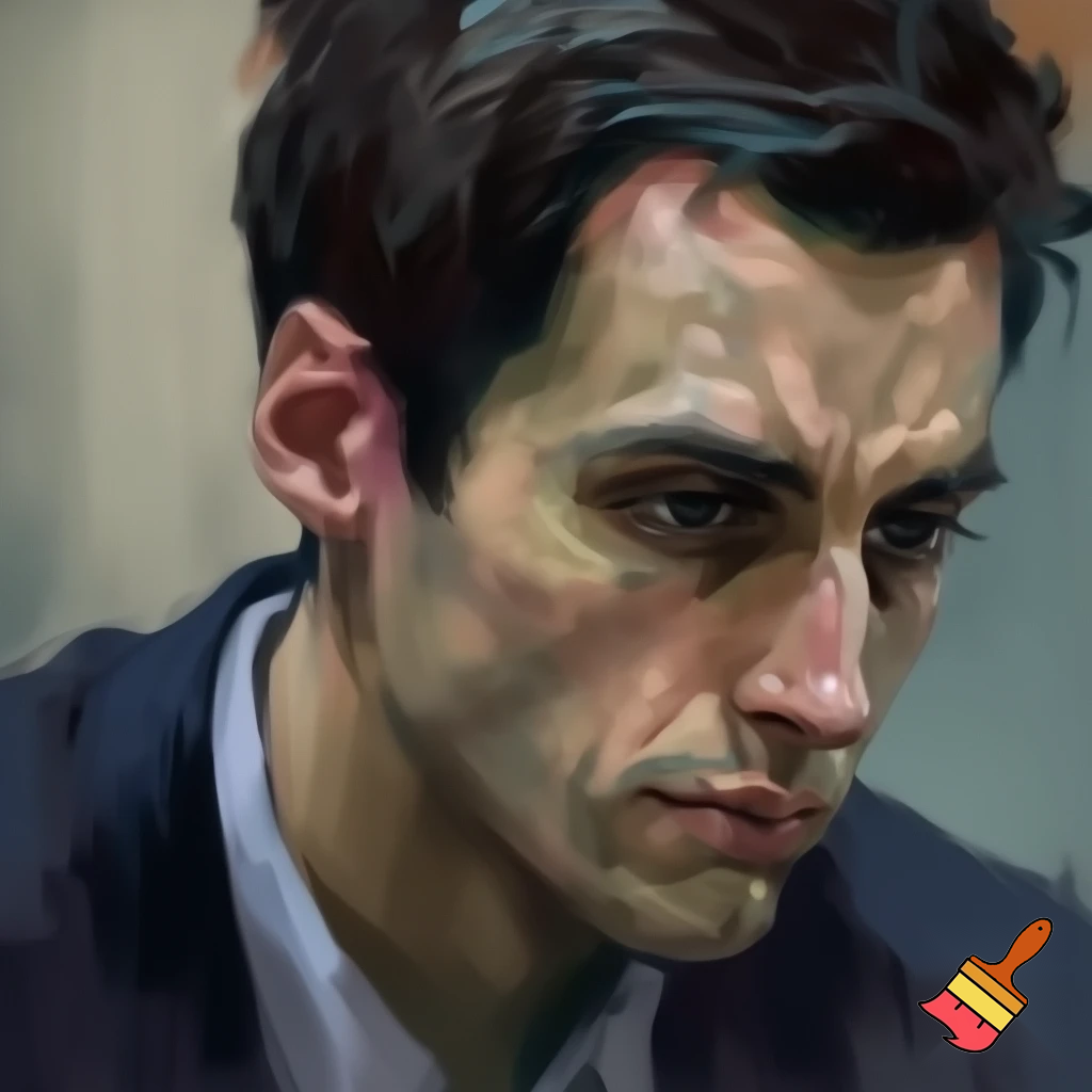 Portretul unui bărbat tânăr încă, cârciumar, fără urme de violență pe față, copleșit de vină, în boxa acuzaților, la propriul său proces. 