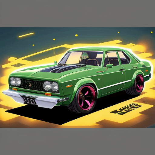 Green drag car transformer in the  g1 style that has a Holden LJ Torana vehicle mode with bug accents on its design