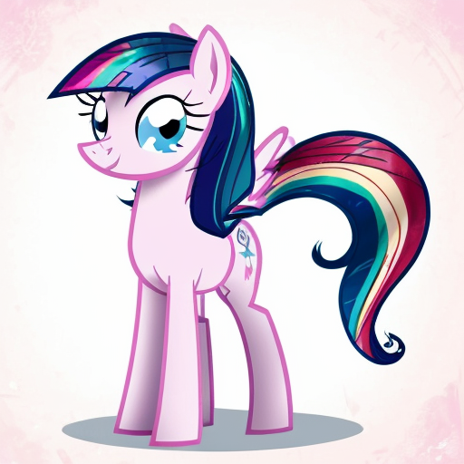 A cute Alicorn pony named Misty Rose in the style of My Little Pony: Friendship is Magic. White coat with very soft pale pink tones, long flowing mane and tail in purple and blue like Fluttershy's. Shiny glossy horn, large elegant wings like Twilight Sparkle's. Friendly, sweet expression. Cutie mark: two fuchsia stars with a microphone in the center, surrounded by small pink stars. Bright pastel 2D cartoon style, magical and cheerful atmosphere.
Transform into Equestria Girls style: human teenage girl with white skin color, pastel cute outfit matching mane colors, hair long and wavy like pony mane, cutie mark as pin on clothing, magical cute anime cartoon style. Full body 