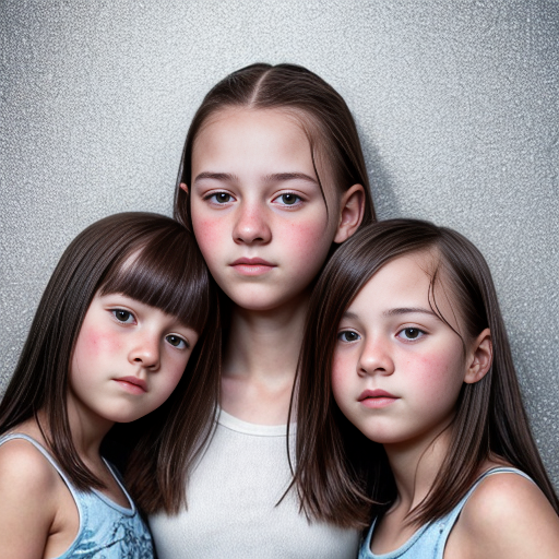 Generate a family photo of 16 year old triplet girls with black hair