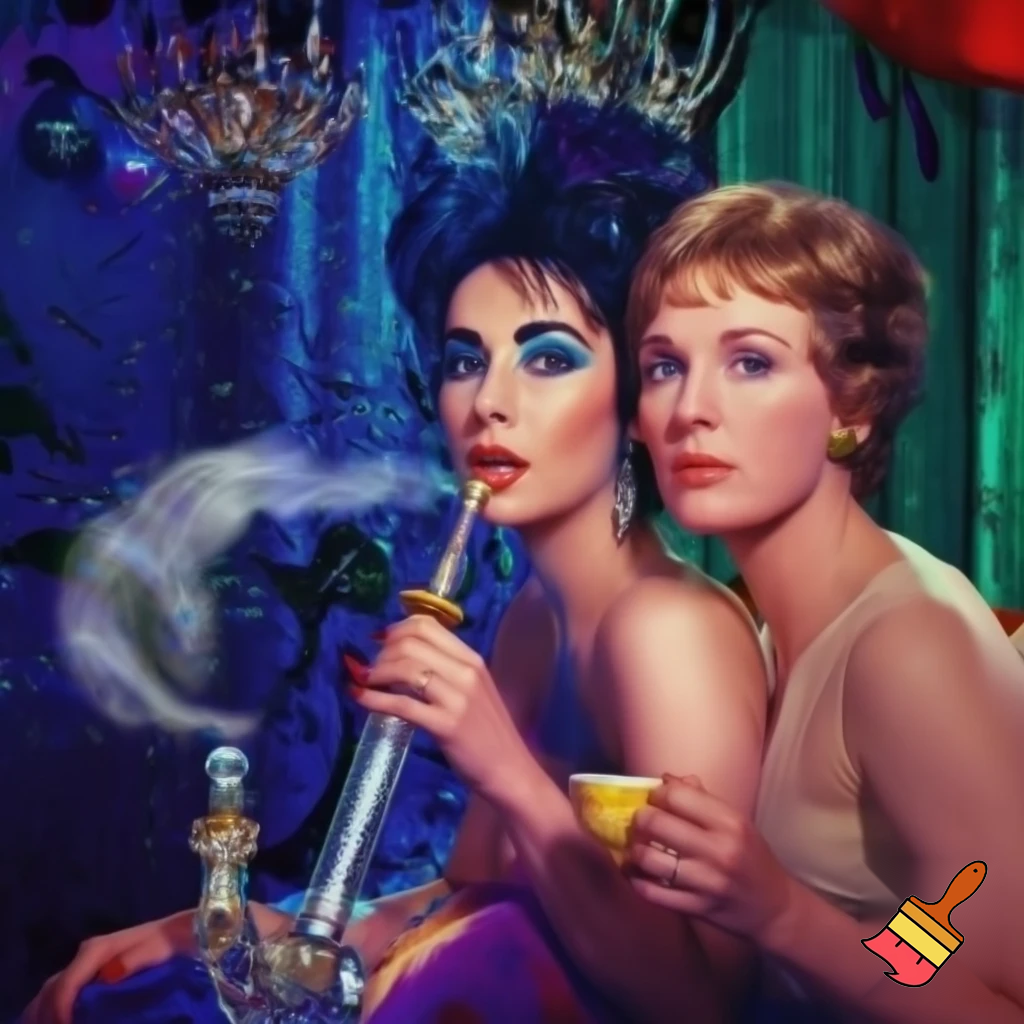 Elizabeth Taylor smoking a bong with Julie andrews