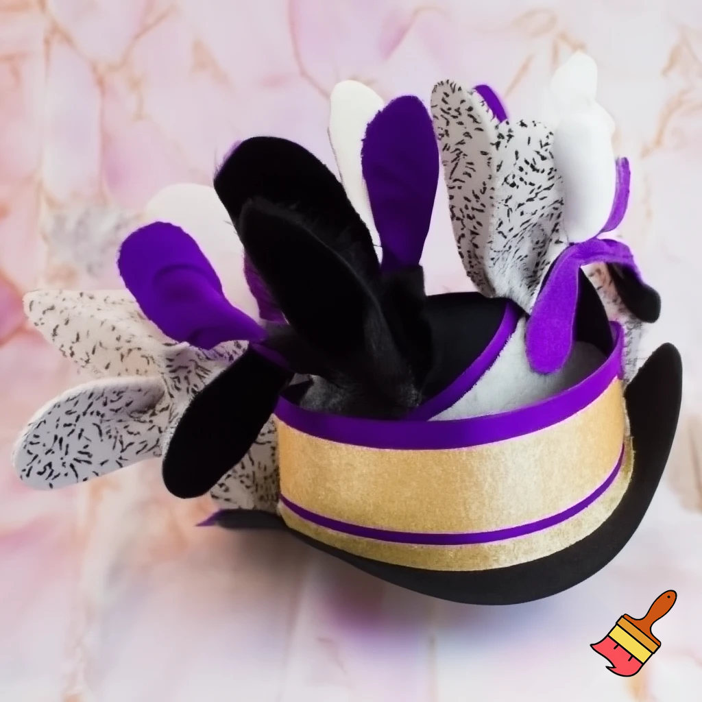 Easter bunny top hat headband, purple and white gold and silver top hat black purple dark purple special hat in delicate purple white, purple and white gold golden silver patterns Easter top hat