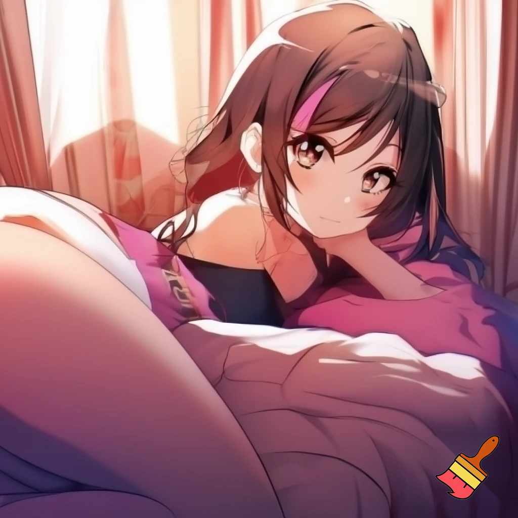 Anime Girl 20 years old so cool and cute with cool in bed make it so anime