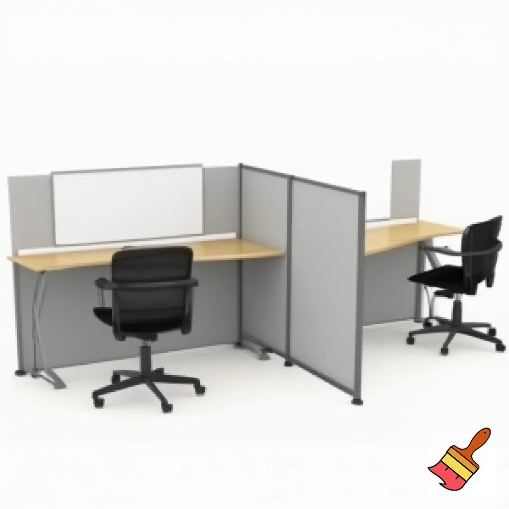 en arbejdsstation , som består af 2 vægge 1,5 m høje, som står overfor hinanden ( på den ene - er whiteboard, på den anden - en skærm), med et klapbord på den ene side af hver væg, 2 stole på begge sider af hvert klapbord