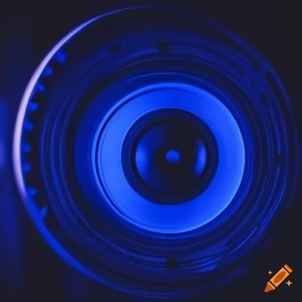 futuristic looking speaker, cyberpunk, dark gray and neon blue