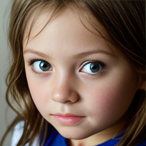 A girl aged 8-11, with siren eyes and short, brown hair