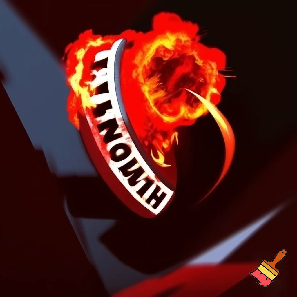 A bomb with red swirling flames and big text that says montagem industry