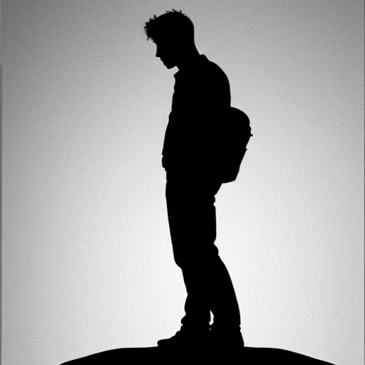 Male full body side angle silhouette black silhouette, sad 